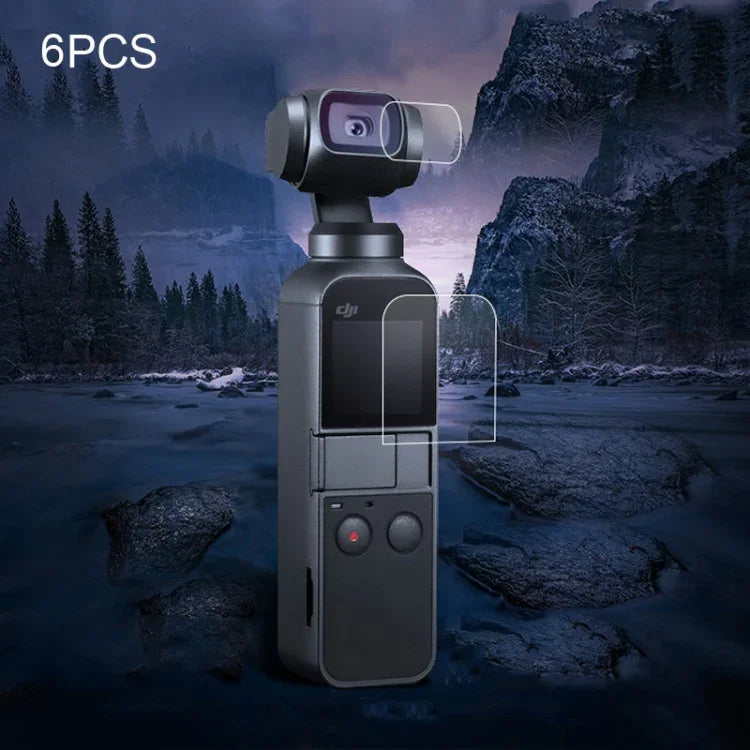 6 件組鏡頭保護貼 + DJI OSMO Pocket 穩定器螢幕鋼化玻璃膜，6 件鏡頭保護貼