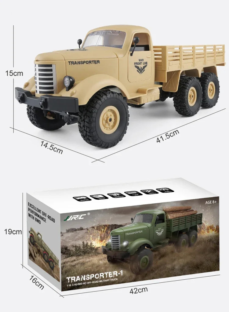 JJR/C Q60 Transporter-1 全身1:16迷你2.4GHz遙控6輪履帶越野軍用卡車玩具，Q60