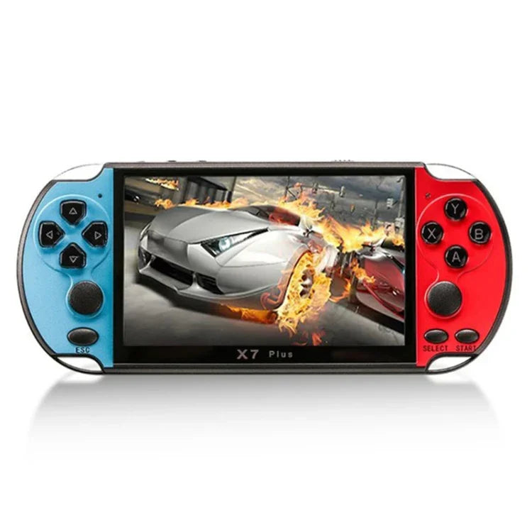 X7 Plus 復古經典遊戲掌上遊戲機，配備 5.1 吋高清螢幕與 8G 記憶體，支援 MP4／電子書，X7 Plus（黃＋紅），X7 Plus（黃），X7 Plus（藍＋紅），X7 Plus（藍），X7 Plus（紅）
