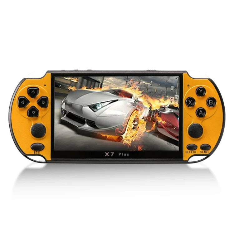 X7 Plus 復古經典遊戲掌上遊戲機，配備 5.1 吋高清螢幕與 8G 記憶體，支援 MP4／電子書，X7 Plus（黃＋紅），X7 Plus（黃），X7 Plus（藍＋紅），X7 Plus（藍），X7 Plus（紅）