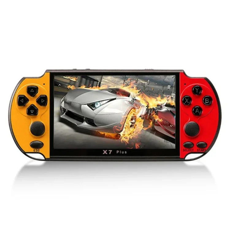 X7 Plus 復古經典遊戲掌上遊戲機，配備 5.1 吋高清螢幕與 8G 記憶體，支援 MP4／電子書，X7 Plus（黃＋紅），X7 Plus（黃），X7 Plus（藍＋紅），X7 Plus（藍），X7 Plus（紅）