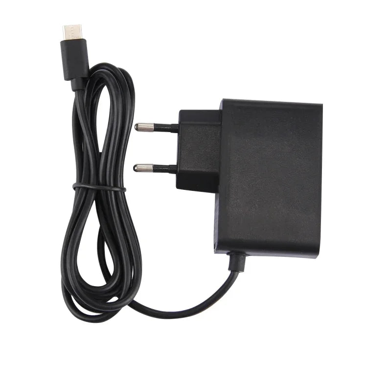 適用於 Nintendo Switch NS 遊戲主機牆壁適配器充電器，DC 5V，線長：1.5m，歐規插頭（黑色），適用 Switch NS 歐規插頭