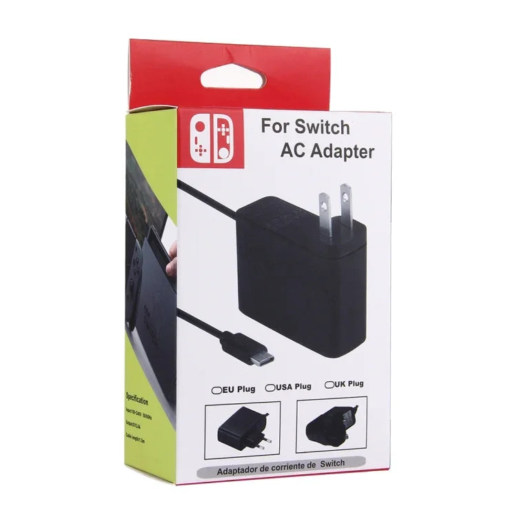 適用於 Nintendo Switch NS 遊戲主機牆壁適配器充電器，DC 5V，線長：1.5m，歐規插頭（黑色），適用 Switch NS 歐規插頭
