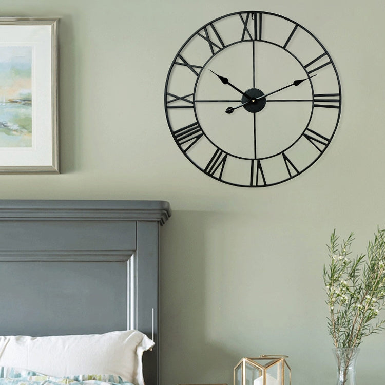 60cm 復古客廳鐵製圓形羅馬數字靜音裝飾掛鐘（白色），50cm