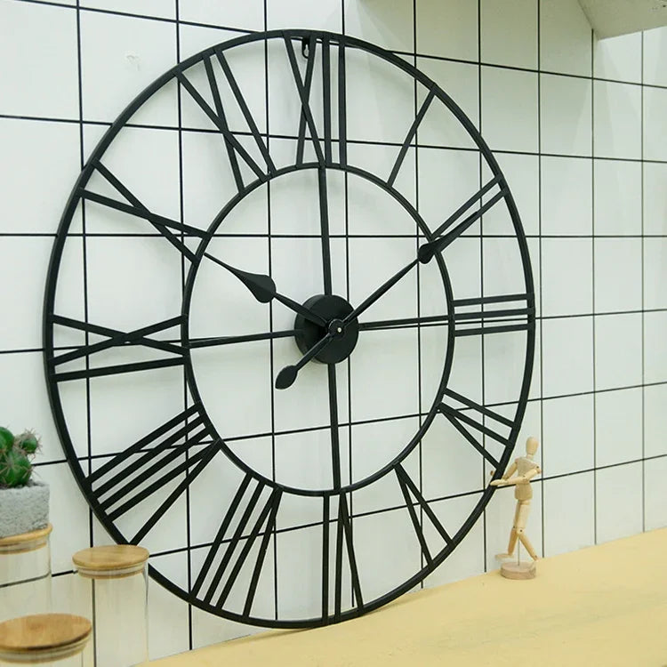 80cm 復古客廳鐵製圓形羅馬數字靜音裝飾掛鐘，80cm