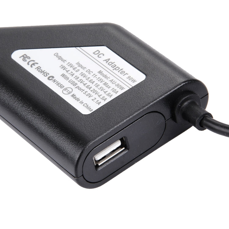 筆記型電腦電源 90W 通用車用充電器，附 8 個電源轉接頭及 1 個 USB 埠，適用 Samsung、Sony、Asus、Acer、IBM、HP、Lenovo，車用充電器