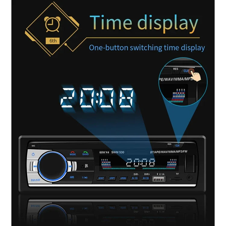 SWM-530 12V 通用車用雙USB充電器 收音機接收器 MP3播放器，支持FM和藍牙，帶遙控器，SWM-530