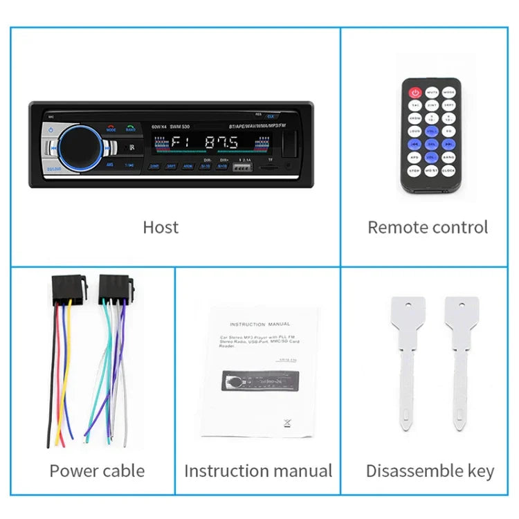 SWM-530 12V 通用車用雙USB充電器 收音機接收器 MP3播放器，支持FM和藍牙，帶遙控器，SWM-530