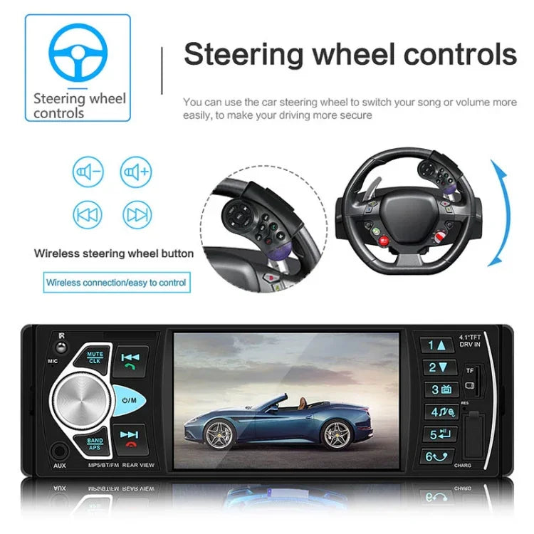 SWM-4022D 高清4.1英寸 12V 通用車用收音機接收器 MP5播放器，支持FM、藍牙和TF卡，帶遙控器，SWM-4022D