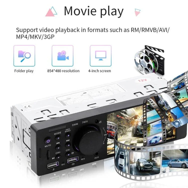 7805 4.1 吋通用車用收音機接收器 MP5 播放器，支援 FM、藍牙及 TF 卡，附遙控器，7805