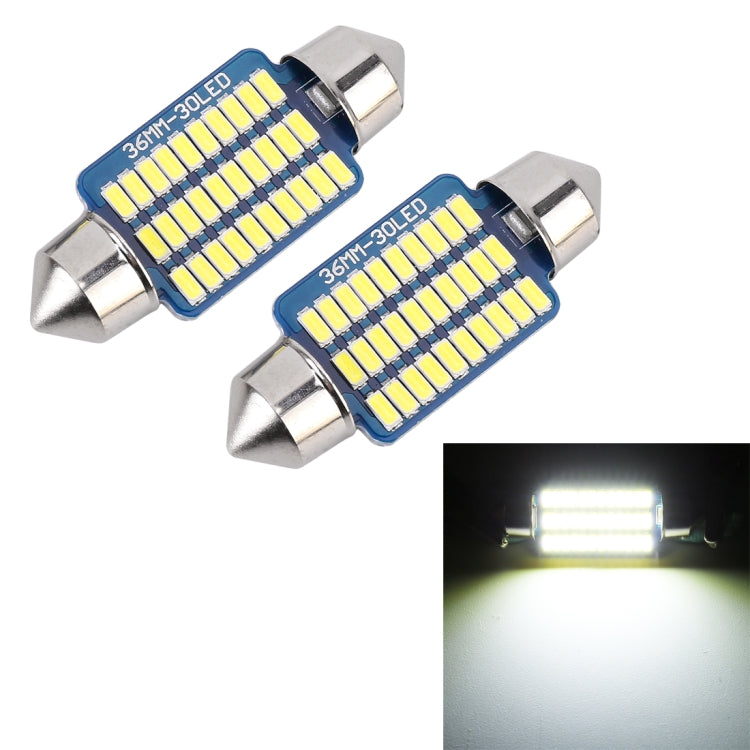 2 PCS 36mm DC12V / 1.5W / 6000K / 100LM 30LEDs SMD-3014 Car License Plate Light / Dome Light, with Decoder, 1.5W 36mm