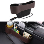 Car Multi-functional Driver Seat Console PU Leather Box Cigarette Lighter Charging Pocket Cup Holder Seat Gap Side Storage Box, Driver Seat