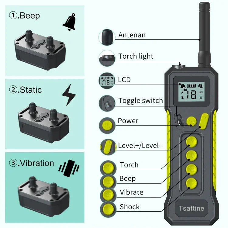 Tsattine T10 IP68 防水 2000 英尺狗訓練裝置，帶 LCD 燈，T10