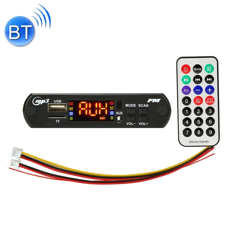 車用12V音頻MP3播放器解碼板FM收音機TF USB 3.5mm AUX，帶藍牙功能及遙控，12V