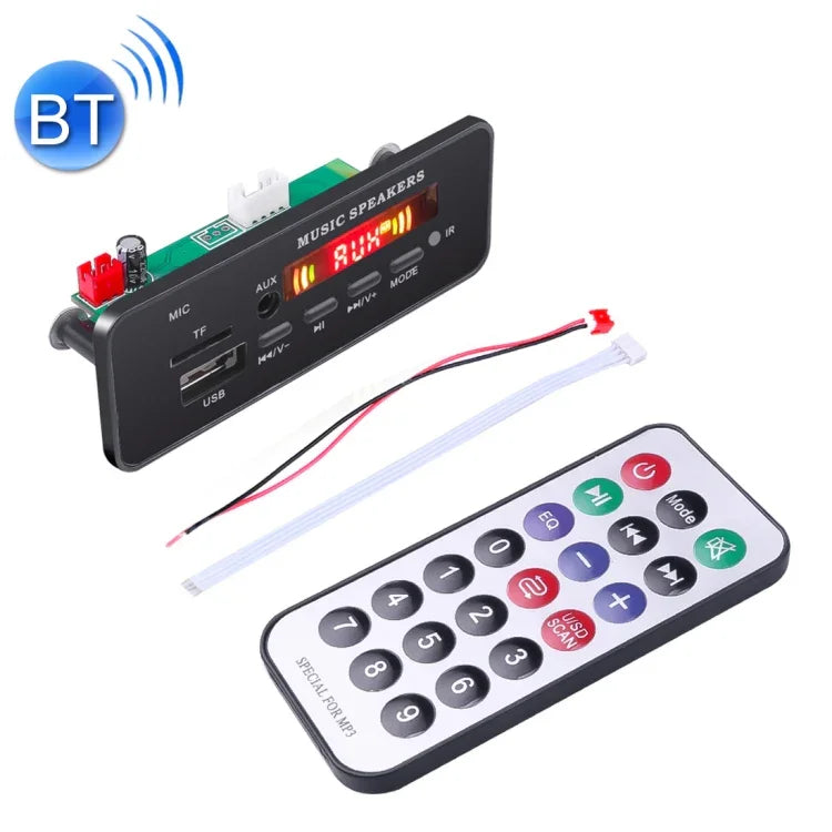 汽車12V 2x3W音頻MP3播放器解碼板FM收音機TF USB 3.5毫米AUX，帶藍牙及通話錄音功能及遙控，12V