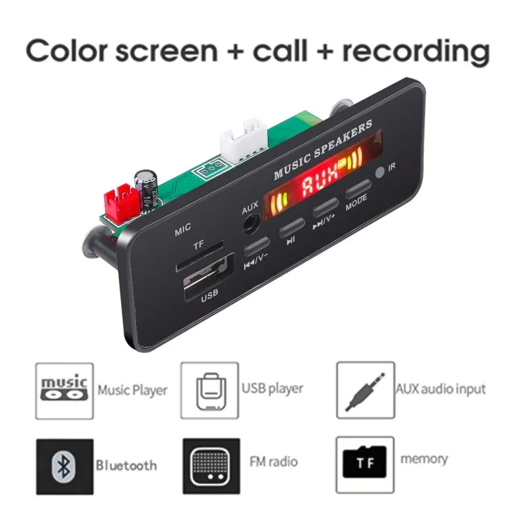 汽車12V 2x3W音頻MP3播放器解碼板FM收音機TF USB 3.5毫米AUX，帶藍牙及通話錄音功能及遙控，12V