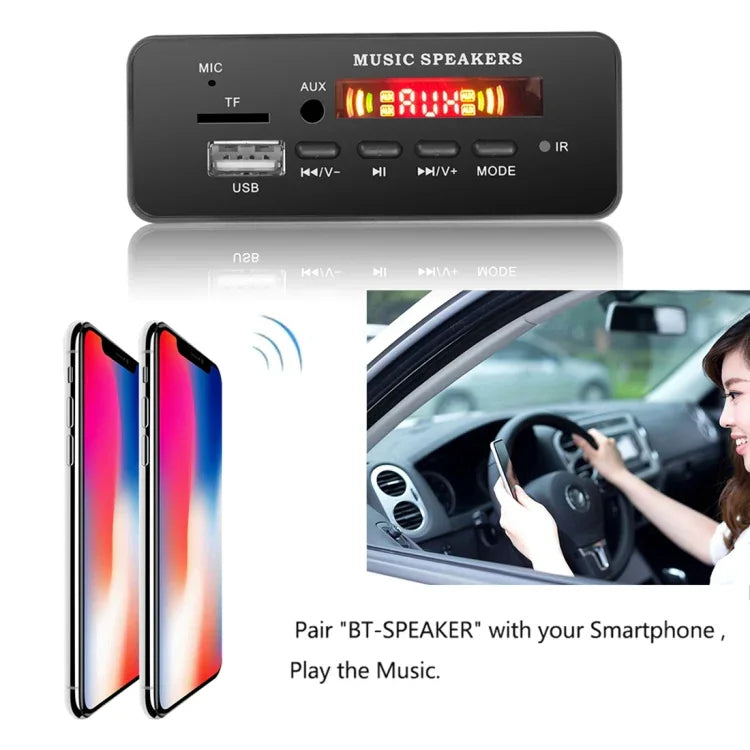 汽車12V 2x3W音頻MP3播放器解碼板FM收音機TF USB 3.5毫米AUX，帶藍牙及通話錄音功能及遙控，12V