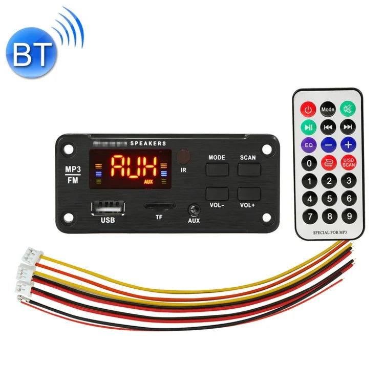 車用5V彩色螢幕顯示藍牙5.0音頻MP3播放器解碼板FM收音機TF卡USB 3.5mm AUX，帶遙控，5V