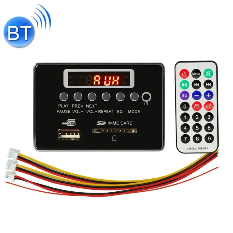 汽車12V音頻MP3播放器解碼板FM收音機SD卡USB AUX，帶藍牙/遙控，12V，12V（銀灰色）