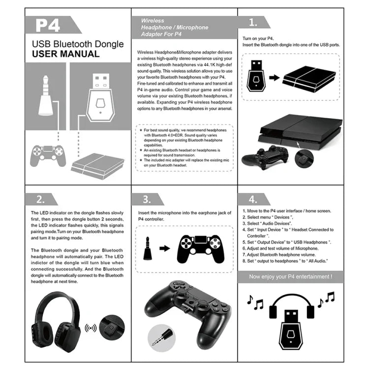 Sony PlayStation PS4用USB 4.0藍牙接收器與發射器，適用於PS4