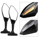 Motorcycle Modified Rear View Mirror Set with Light for Kawasaki, MB-MR021-BK, Carbon Fiber Black