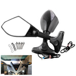 Motorcycle Modified Rear View Mirror Set with Light for Kawasaki, MB-MR021-BK, Carbon Fiber Black