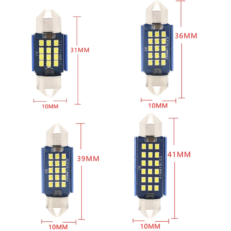 2pcs 39mm DC12-24V / 1W / 6000K / 60LM 15LEDs SMD Car Reading Lamp Dome Light, 39mm