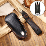 Hallmo Car Cowhide Leather Key Protective Cover Key Case for Porsche Macan 718 2021 A Style, For Porsche Macan A Style
