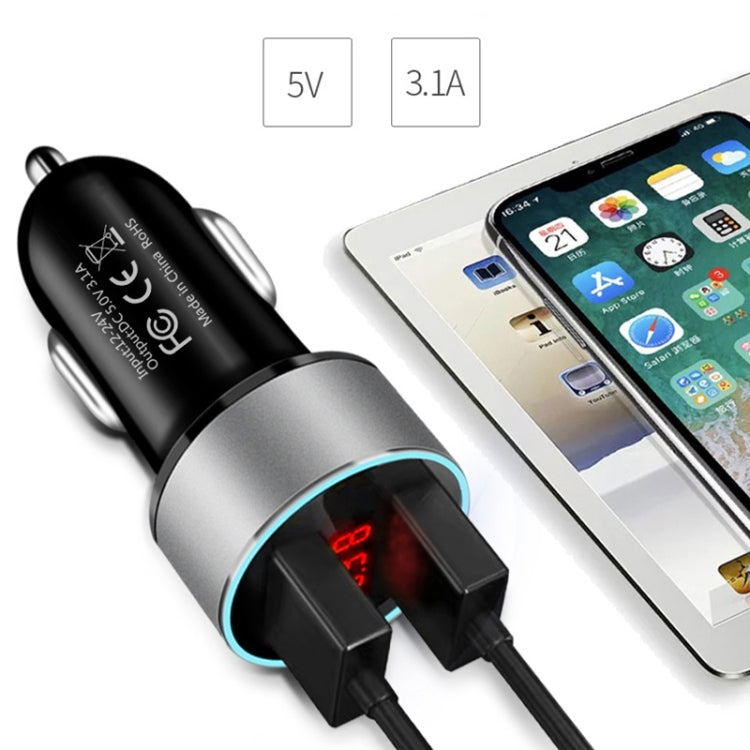 JMG-C016A 5V 3.1A Car Dual USB Charger with LED Display, JMG-C016A (Silver), JMG-C016A (Black), JMG-C016A (Gold), JMG-C016A (Blue), JMG-C016A (Red)
