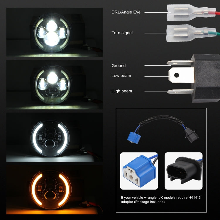 7 inch H4 / H13 DC 9V-30V 3000LM 3000K-6000K 25W Car Round Shape LED Headlight Lamps for Jeep Wrangler, with Angel Eye, For Jeep Wrangler, For Jeep Wrangler (Blue Light)