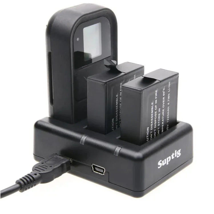 雙電池充電器 + 遙控器充電器，附 USB 線，適用於 GoPro HERO7 Black /6 /5 (AHDBT-501)，不含電池，電池+遙控器充電器