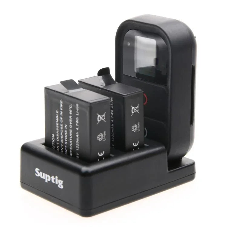 雙電池充電器 + 遙控器充電器，附 USB 線，適用於 GoPro HERO7 Black /6 /5 (AHDBT-501)，不含電池，電池+遙控器充電器