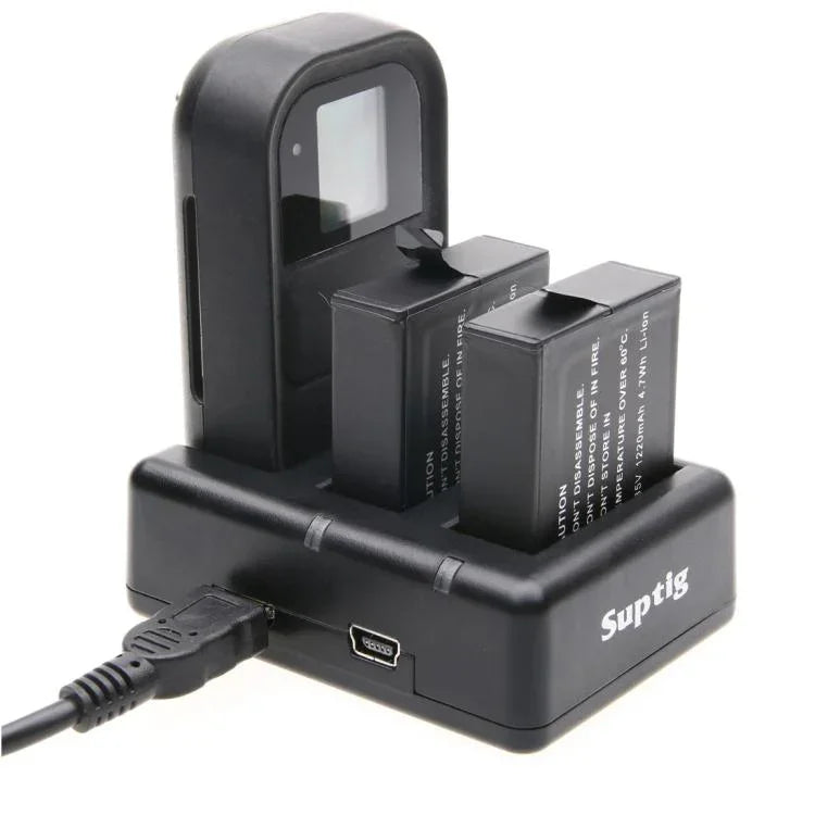 雙電池充電器 + 遙控器充電器，附 USB 線，適用於 GoPro HERO7 Black /6 /5 (AHDBT-501)，不含電池，電池+遙控器充電器