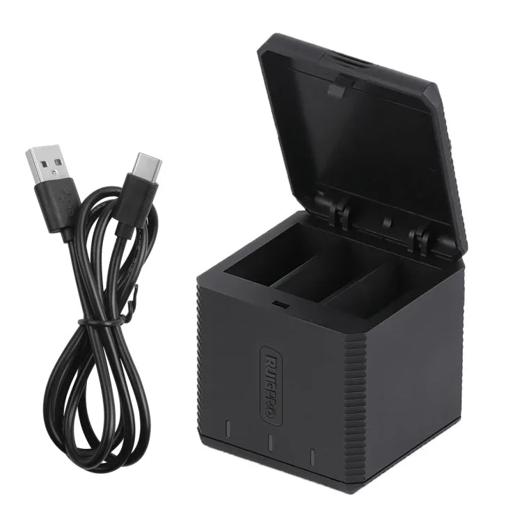 RUIGPRO USB 三電池充電盒，附線材與指示燈，適用 GoPro HERO9 Black / HERO10 Black