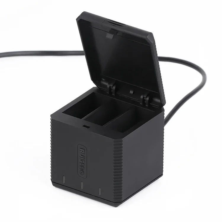 RUIGPRO USB 三電池充電盒，附線材與指示燈，適用 GoPro HERO9 Black / HERO10 Black