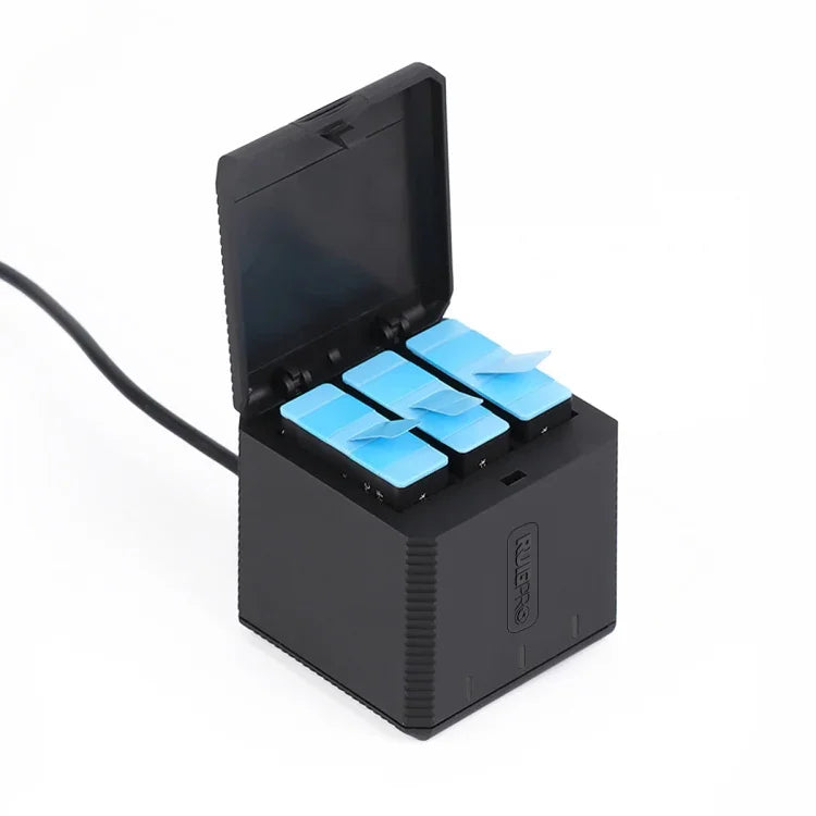 RUIGPRO USB 三電池充電盒，附線材與指示燈，適用 GoPro HERO9 Black / HERO10 Black