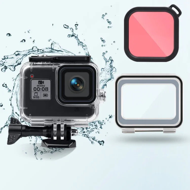 GoPro HERO8 Black 45米防水殼 + 觸控背蓋 + 彩色鏡頭濾鏡，GoPro8 防水殼 + 觸控背蓋 + 粉紅色濾鏡，GoPro8 防水殼 + 觸控背蓋 + 紫色濾鏡，GoPro8 防水殼 + 觸控背蓋 + 紅色濾鏡