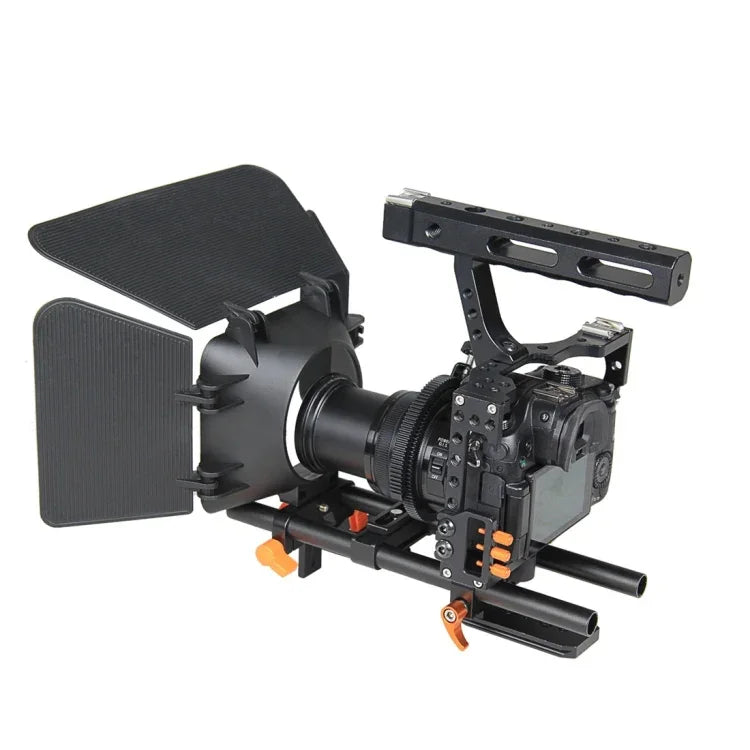 YELANGU YLG1105A A7 錄影籠套裝，包括攝影籠穩定器 / 跟焦器 / 遮光罩，適用於 Sony GH4 / A7S / A7 / A7R / A72 / A7RII / A7SII / A6000 / A6500 / A6300 / A7R3 / A7S3 / A7R4