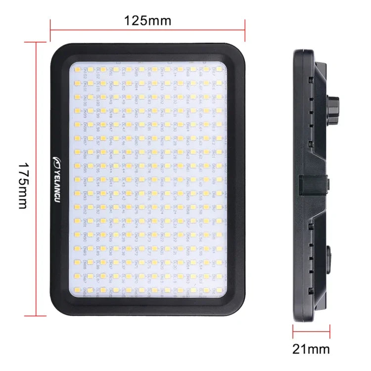 YELANGU YLG0504B 204 顆 LED 1000 流明 3300-5600K 無極性可調光攝影棚燈，適用 Canon、Nikon、DSLR 相機，204 顆 LED