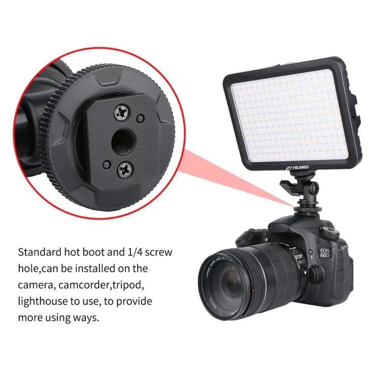 YELANGU YLG0504B 204 顆 LED 1000 流明 3300-5600K 無極性可調光攝影棚燈，適用 Canon、Nikon、DSLR 相機，204 顆 LED