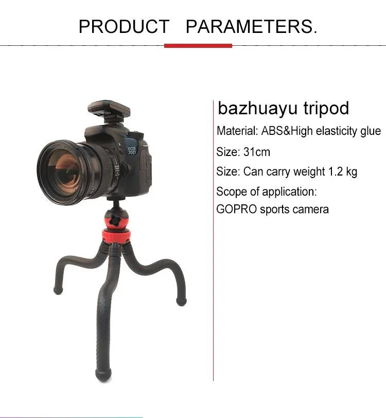 迷你章魚靈活三腳架支架，帶手機夾，適用iPhone、Galaxy、Huawei、GoPro、Insta360、DJI及其他運動相機，GP271