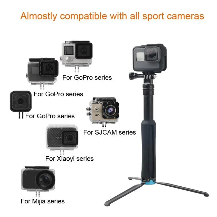 便攜摺疊三腳架自拍獨腳架，適用GoPro、Insta360、DJI及其他運動相機，長度：23.5-81cm，RUIGPRO