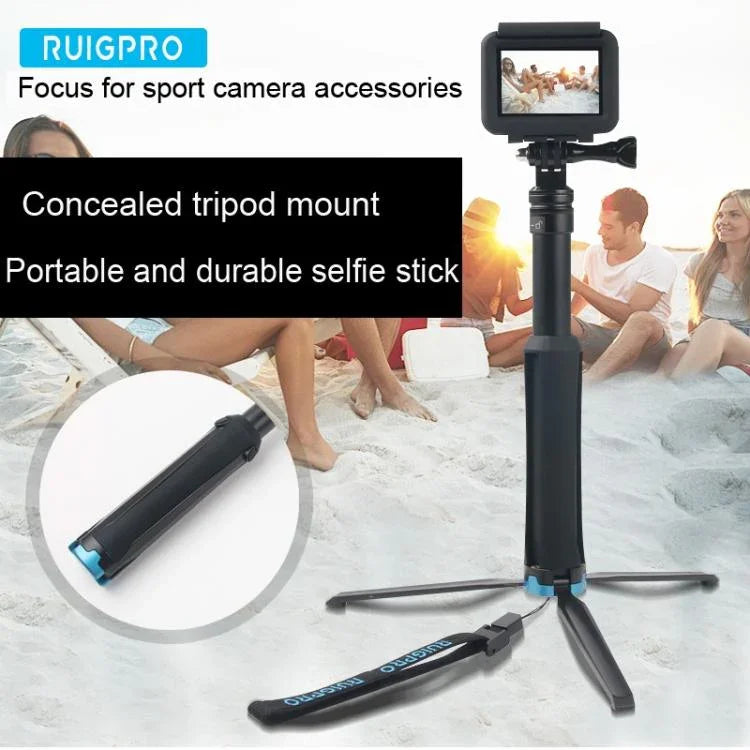 便攜摺疊三腳架自拍獨腳架，適用GoPro、Insta360、DJI及其他運動相機，長度：23.5-81cm，RUIGPRO