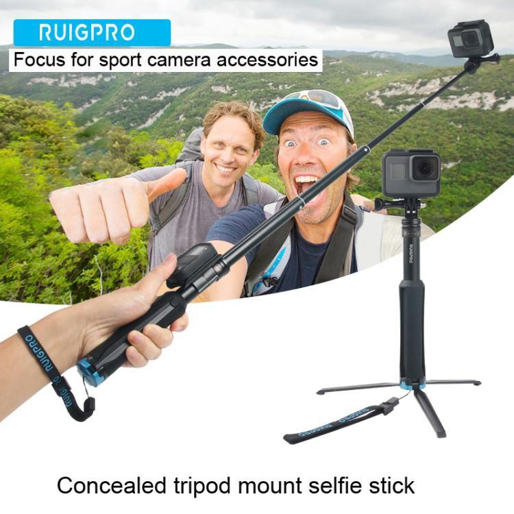 便攜摺疊三腳架自拍獨腳架，適用GoPro、Insta360、DJI及其他運動相機，長度：23.5-81cm，RUIGPRO