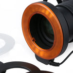 圓形 LED 補光燈，48 顆 LED 燈與 6 個轉接環（49mm/52mm/55mm/58mm/62mm/67mm），適用微距鏡頭