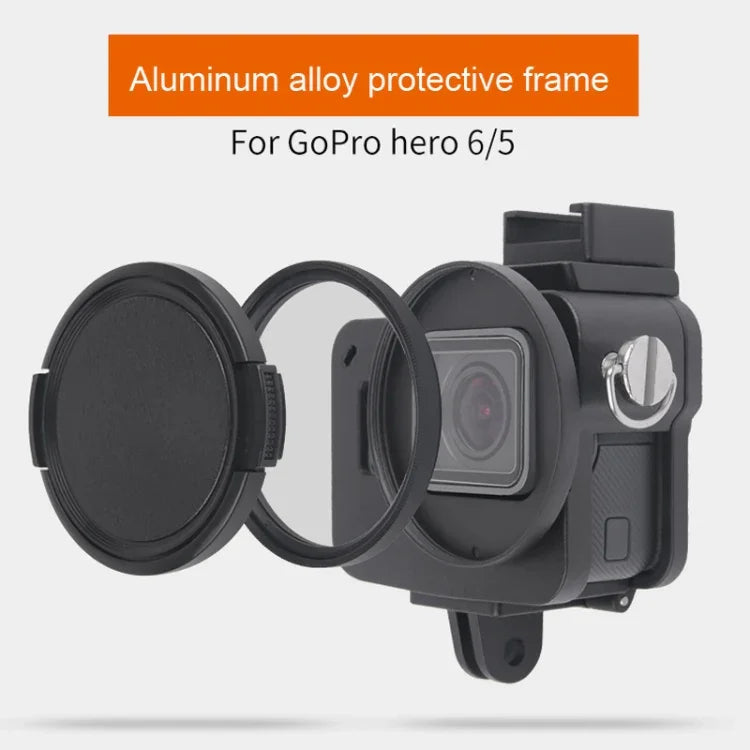 GoPro HERO7 Black /6 /5 專用 CNC 鋁合金保護殼，附保險框架及 52mm UV 鏡片，52mm UV 黑色