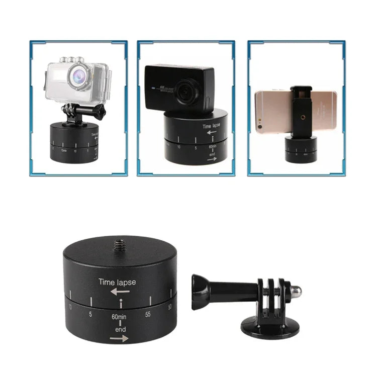 360 度自動旋轉 60 分鐘縮時穩定三腳架雲台轉接器，適用於 GoPro，60 分鐘