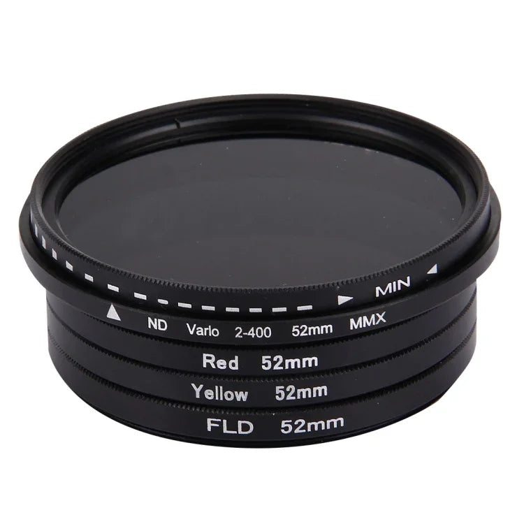 JUNESTAR 4合1 專業 52mm 鏡頭濾鏡（ND2-400 + 紅色 + 黃色 + FLD / 紫色），適用 GoPro HERO5 / 4s / 4 / 3+ / 3 / 2 及小米小蟻 Yi I / II 4K 和 SJCAM 運動相機，4合1 52mm 鏡頭