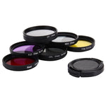 JUNESTAR 7合1 專業 37mm 鏡頭濾鏡（CPL + UV + ND4 + 紅色 + 黃色 + FLD / 紫色）及鏡頭保護蓋，適用於 GoPro HERO4 / 3+ / 3 運動相機，7合1
