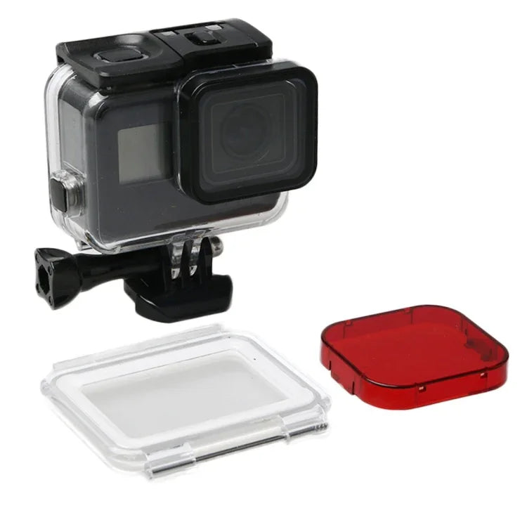 適用於 GoPro HERO6 /5 Black 60米水下防水殼，帶觸控背門及濾鏡 / 卡扣基本支架及螺絲，無需拆卸鏡頭，60米防水